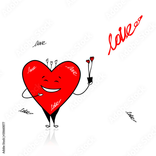 Valentine day. Funny heart with bouquet for your design