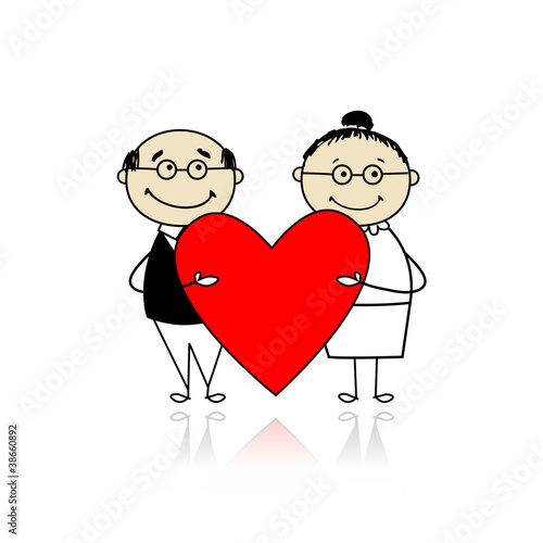 Valentine day. Couple with big red heart for your design