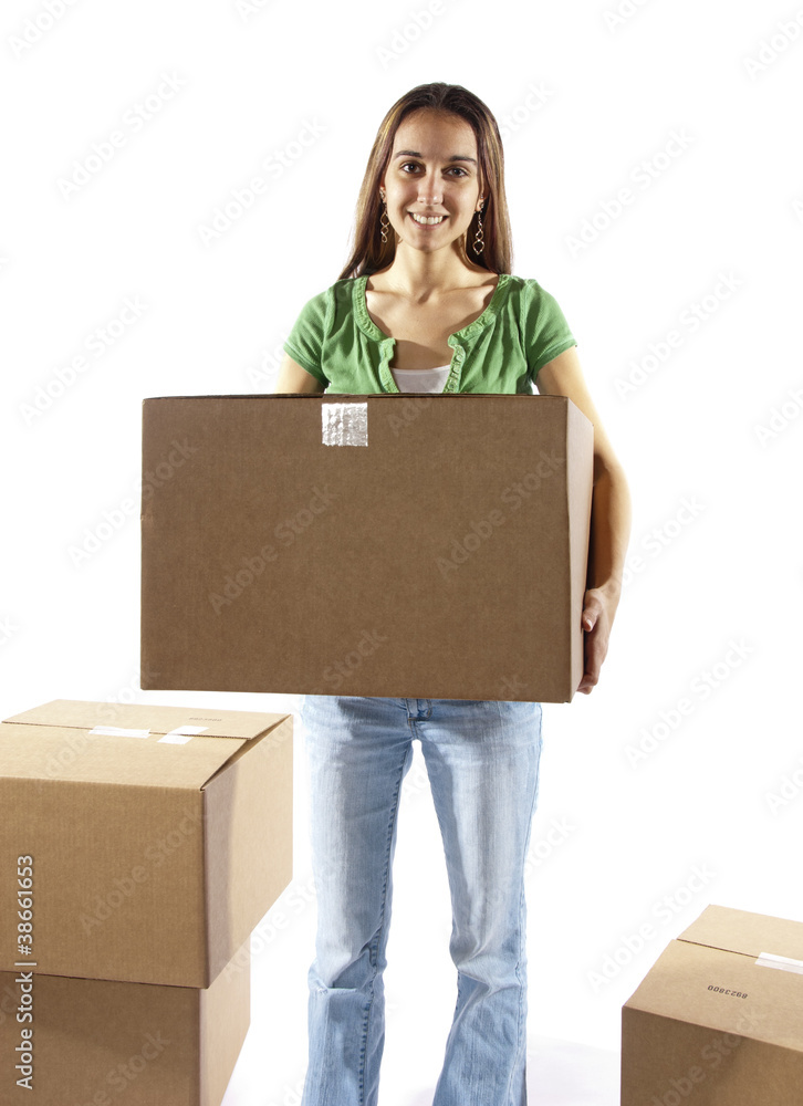 Pretty homemaker packing to move to new house. Pretty homemaker packing to move to new house.