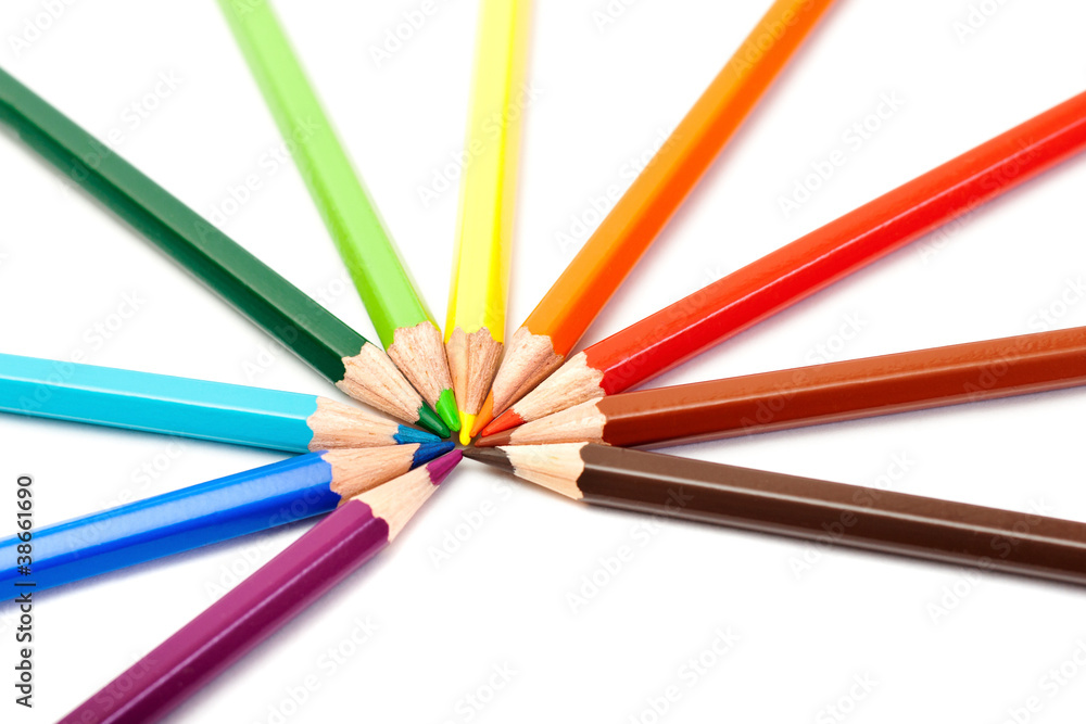 colors pencil in series on white background
