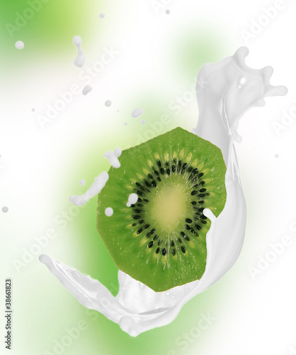Kiwi in milk splash