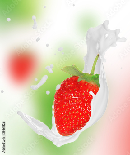 Strawberry in milk splash