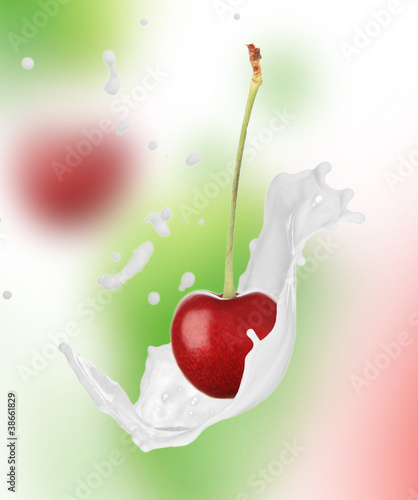 Cherry in milk splash