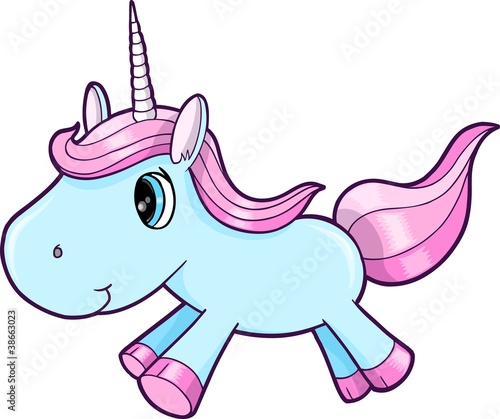 Cute Blue Unicorn Animal Vector Illustration Art