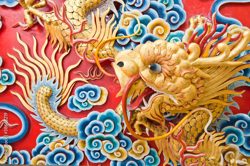 Wallpaper Mural Golden dragon statue in chinese temple, Thailand Torontodigital.ca
