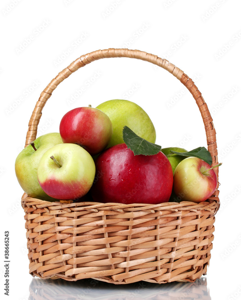 Basket of fresh ripe apples isolated on white Basket of fresh ripe apples isolated on white