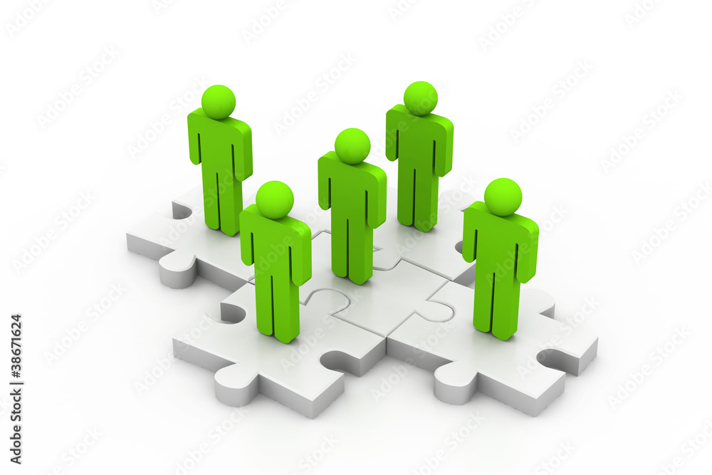 People are standing on pieces of jigsaw puzzle. People are standing on pieces of jigsaw puzzle.