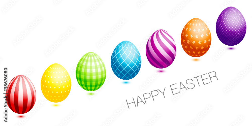 Fototapeta premium Easter Card 7 Easter Eggs Colour Diagonal