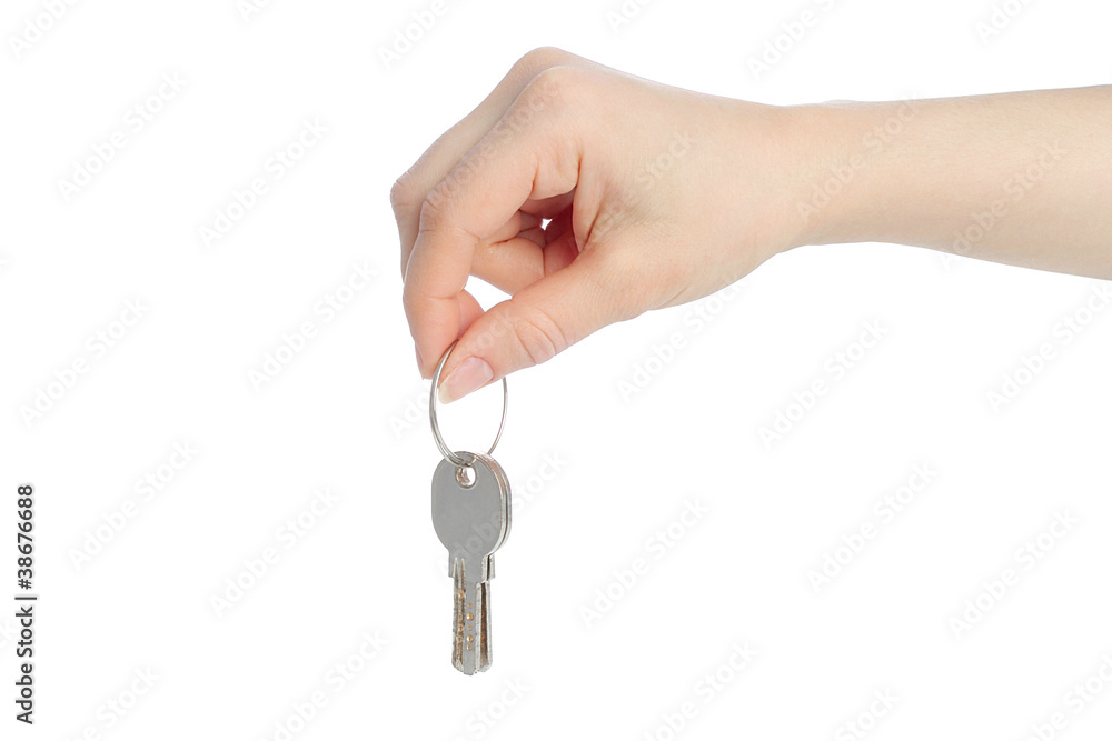 Human hand and keys isolated on white background Human hand and keys isolated on white background