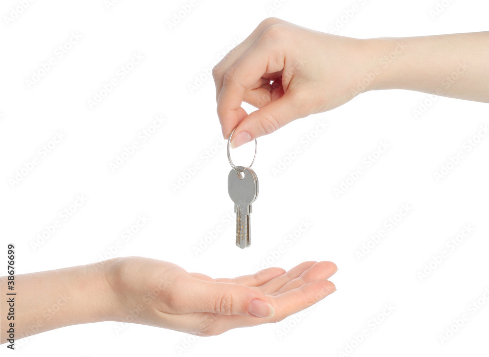 Human hands and keys isolated on white background Human hands and keys isolated on white background