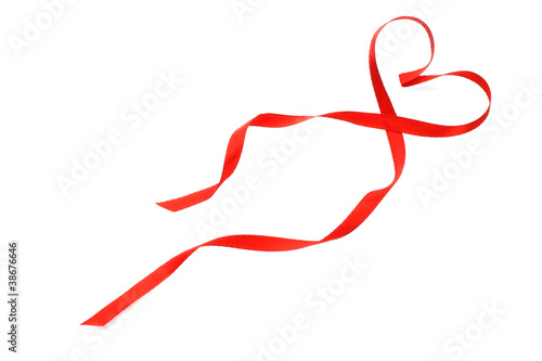 Red ribbon heart on white background