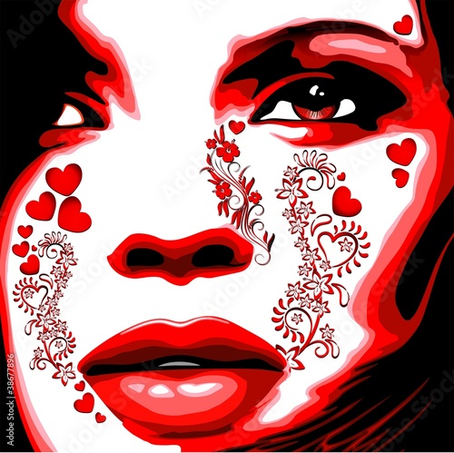 Viso Donna Tatuaggio Amore-Girl's Portrait Love Tatto-Vector