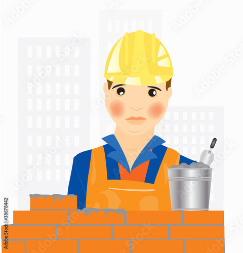 Worker builder places brick