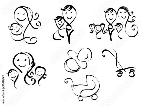 Set of simple sketchy family icons