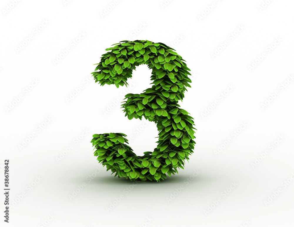 Number 3, alphabet of green leaves Number 3, alphabet of green leaves