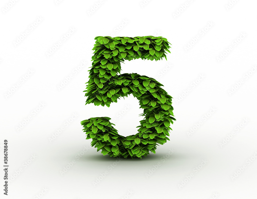 Number 5, alphabet of green leaves Number 5, alphabet of green leaves