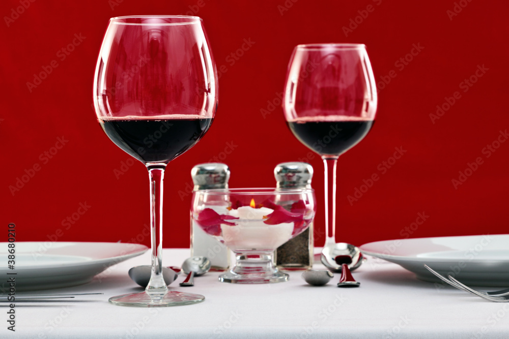 Red wine table setting horizontal