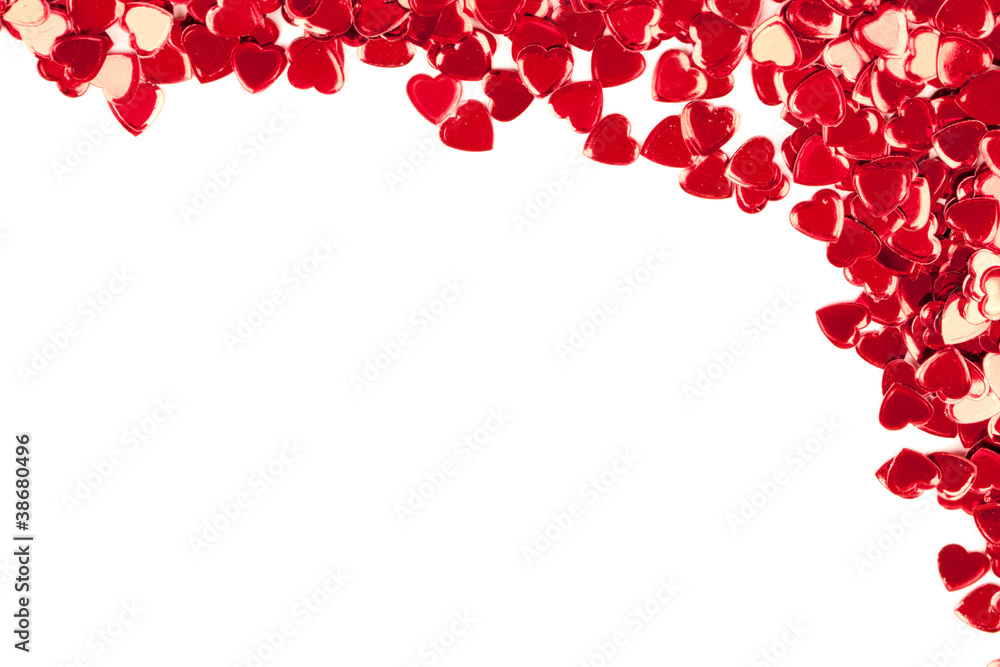 Confetti hearts on white background Confetti hearts on white background