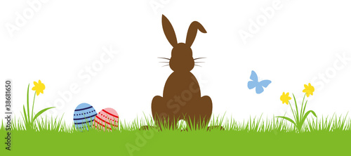 Osterhase auf Wiese sitzend - Ostern