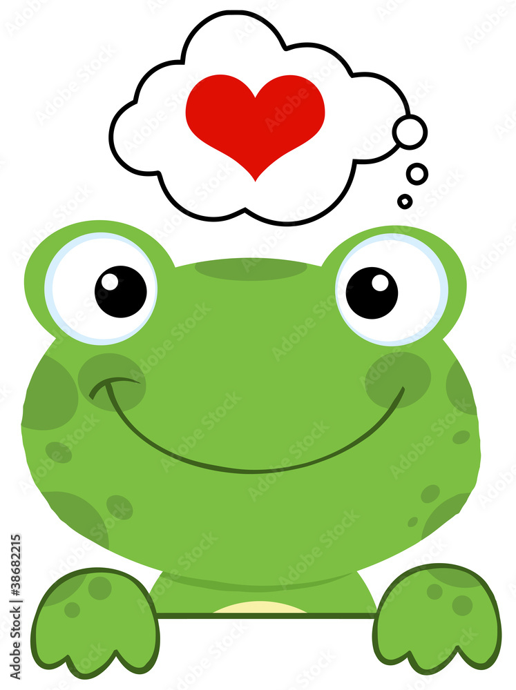 Cute Frog Over A Sign Board And Speech Bubble With Heart Cute Frog Over A Sign Board And Speech Bubble With Heart