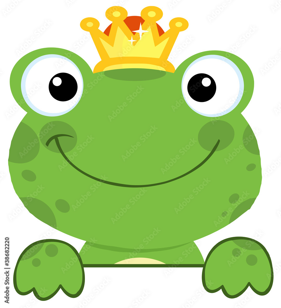 Fototapeta premium Cute Frog Prince Over A Sign Board
