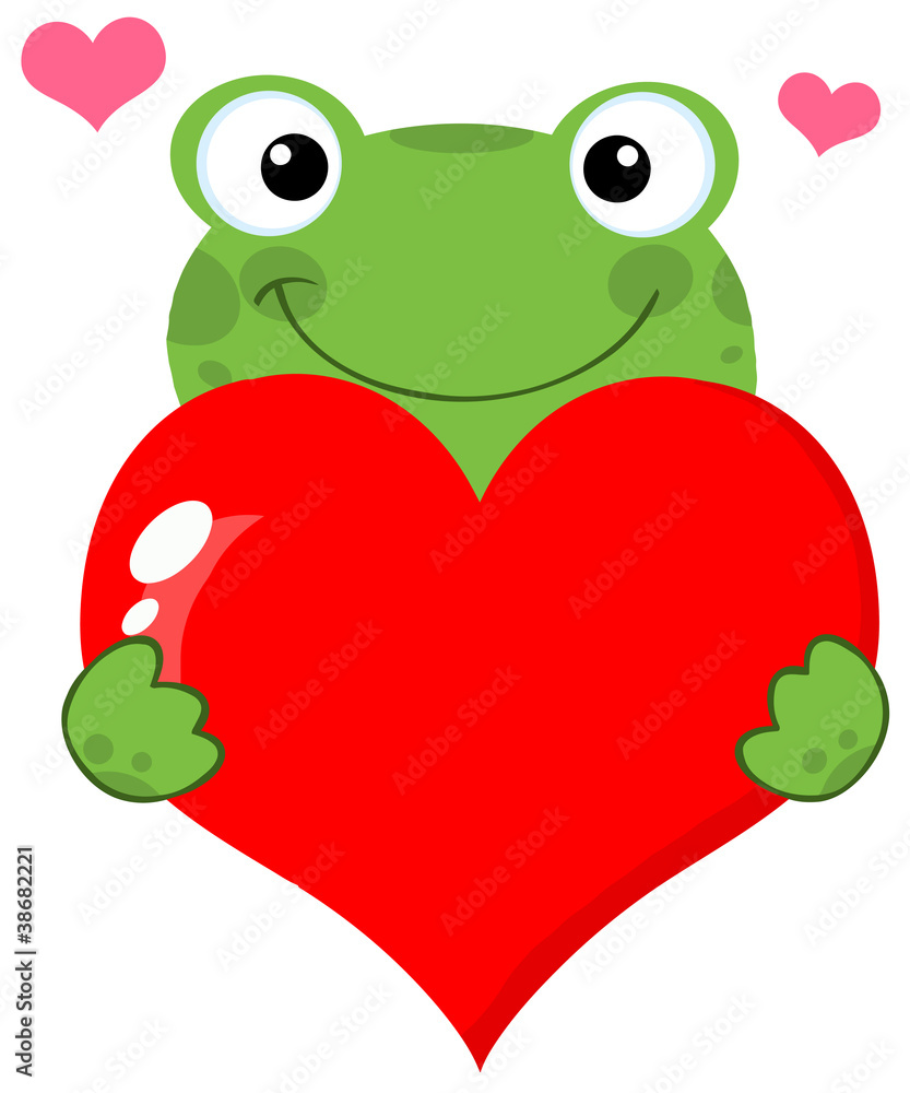Obraz premium Cute Frog Holding A Heart