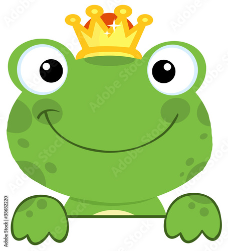 Cute Frog Prince Over A Sign Board