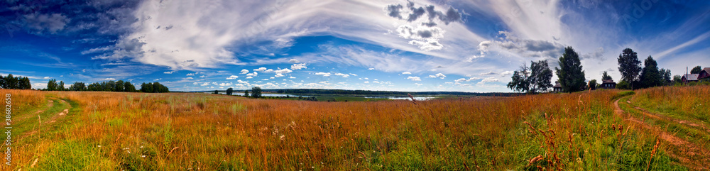 Summer panoramic landscape with river