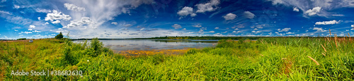 Summer panoramic landscape with river