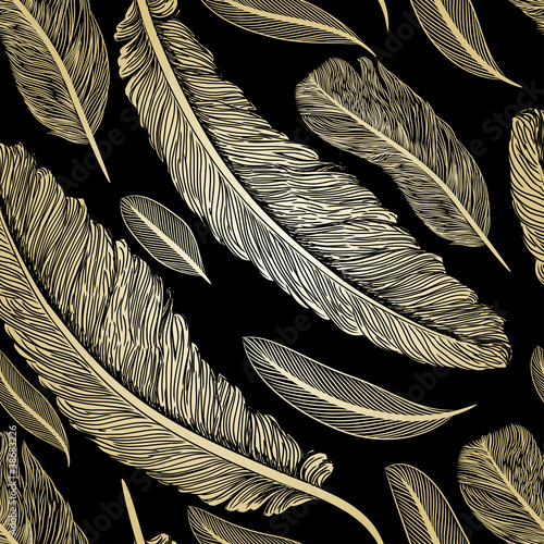 Vintage seamless pattern with hand-drawn feathers