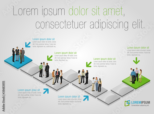 Template with business people over path