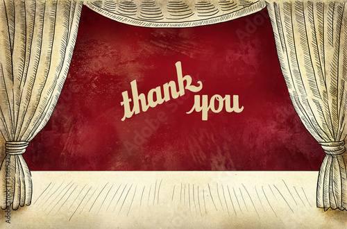 Theater stage with curtain and inscription Thanks