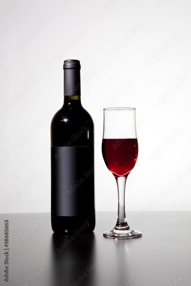 Bottle and glass of red wine