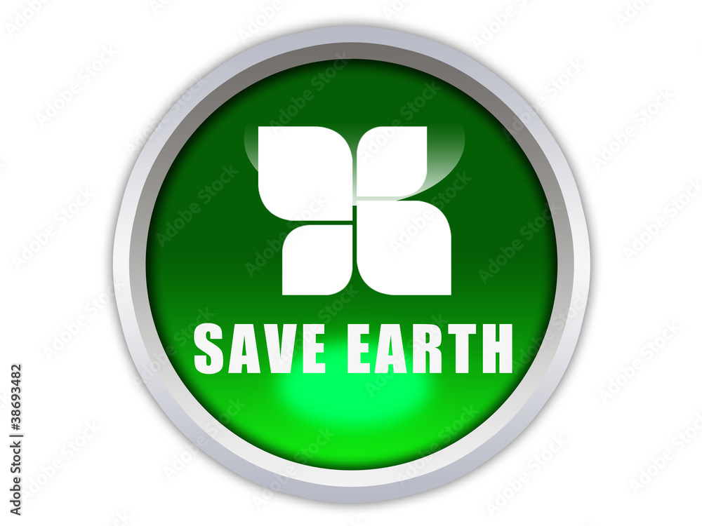 save earth words with icon on green glossy button graphic save earth words with icon on green glossy button graphic
