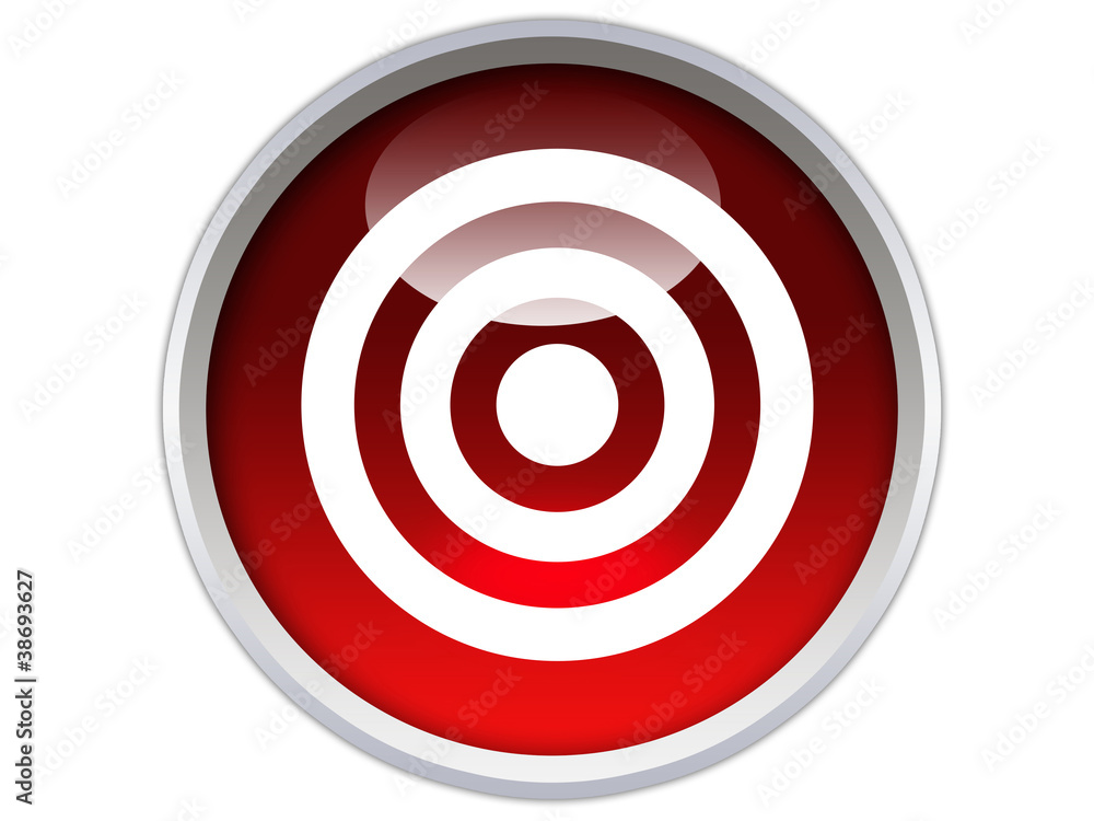 red glossy button with white bull eye icon red glossy button with white bull eye icon