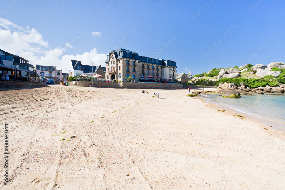 urban sand beach in breton town Perros-Guirec