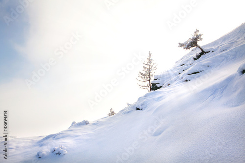 paesaggio innevato con raggi photo