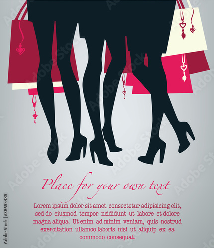 legs and bags, vector image of Valentines shopping