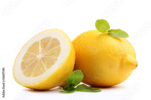 Fresh lemon with mint isolated on white