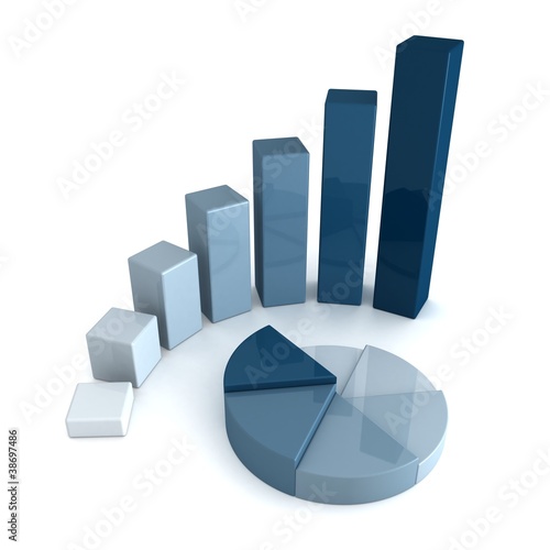 gray blue  bar and pie grap...