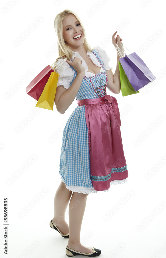 Woman in Dirndl with Shopping Bags