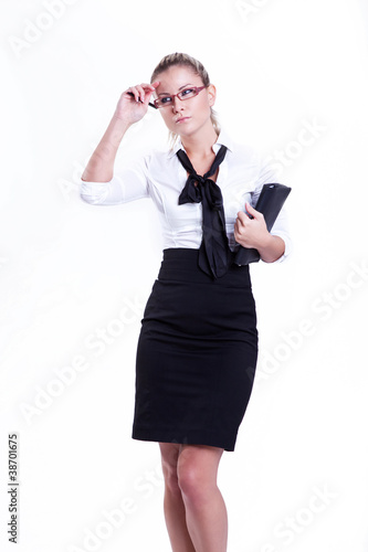 young sexy businesswoman on white background