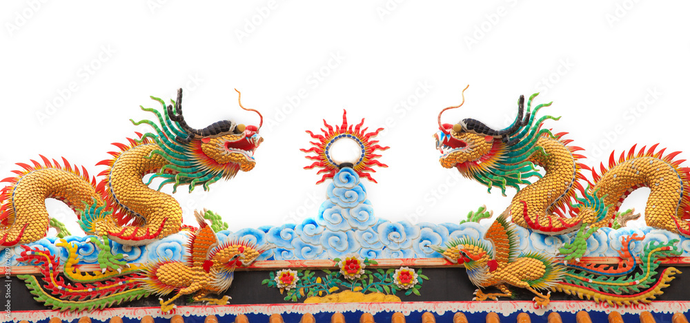 twin dragon on chinese temple roof