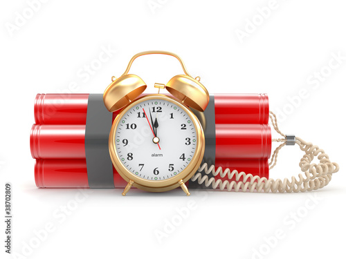 Naklejka Countdown. Time bomb with alarm clock detonator. Dynamit