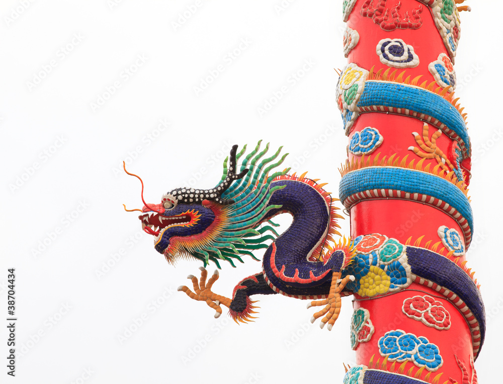 purple dragon on pole in chinese temple