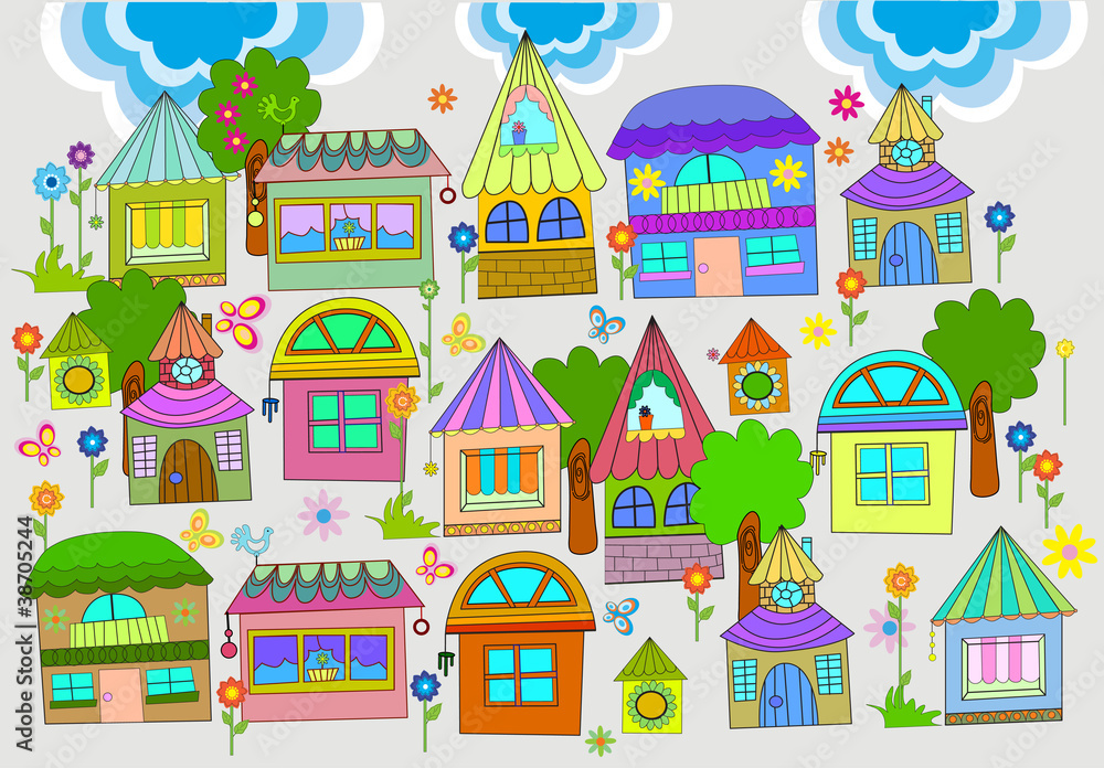Beautiful background with colorful houses