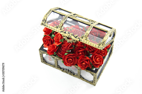 Red roses in box isolated