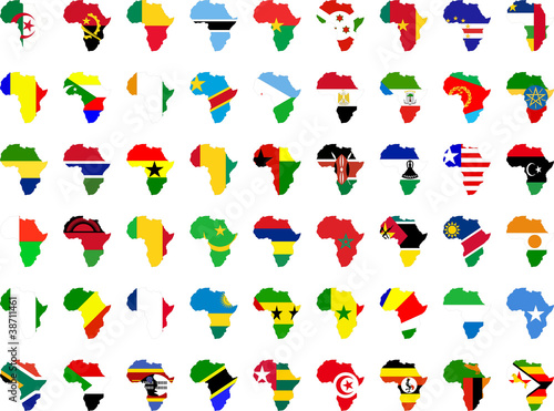 african states flages croped in african continent