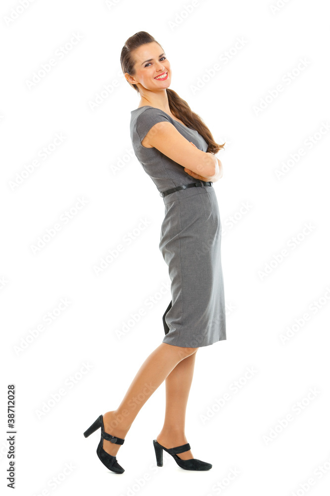 Full length portrait of happy female employee Full length portrait of happy female employee