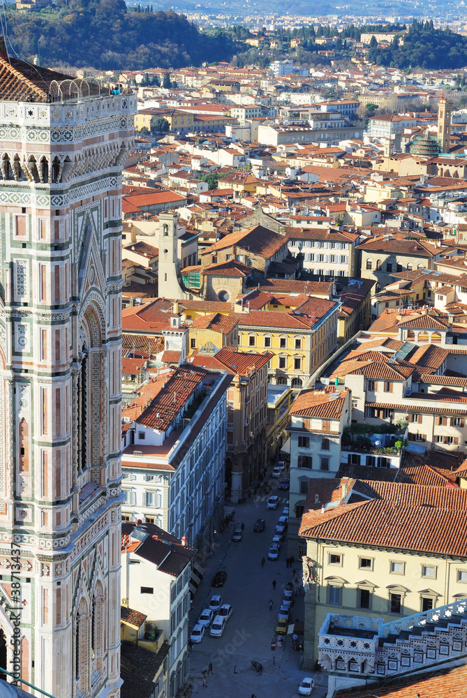 Florence aerial view and the Dome bell tower.